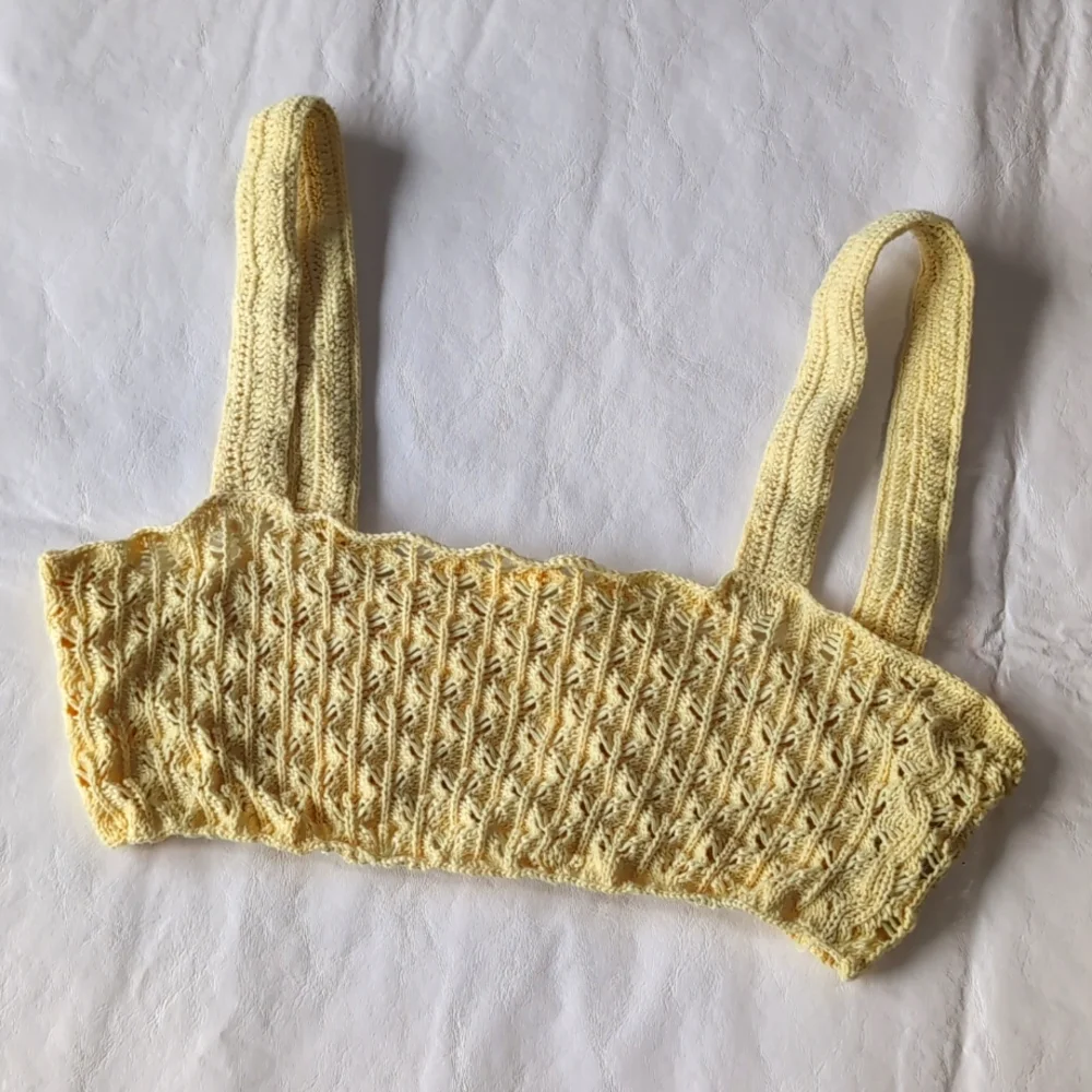 For Love & Lemons Yellow Crochet Knit Bra Top Women's Size Medium